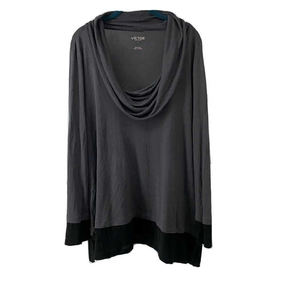 Victor Alfaro Scoop Cowl Neck Gray Top Large